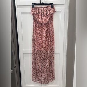 Strapless Pink Floral Maxi Dress